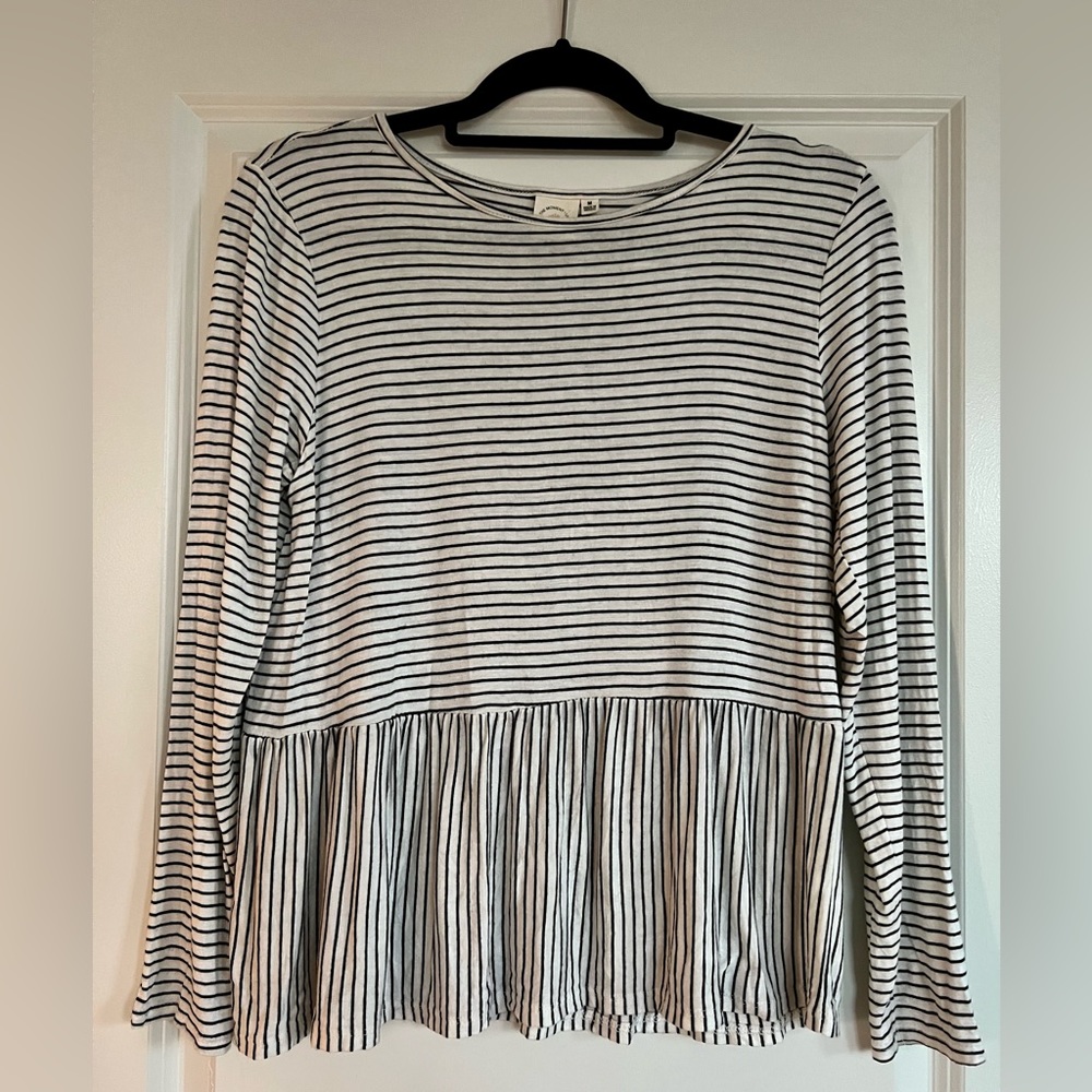 Live in the Moment Long-Sleeve Striped Peplum Tee Size Medium
